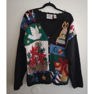 Countryside Classics Cardigan Sweater Hand Knitted Christmas Candy Cane Large